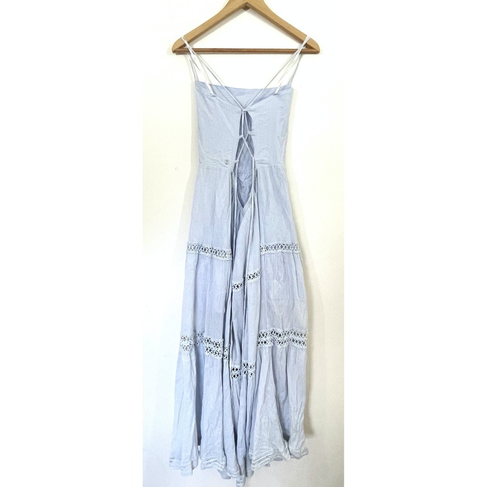 Guess Womens Ethereal Lace-Up Tiered Maxi Dress Size XL Blue Boho Cottagecore - Picture 5 of 11